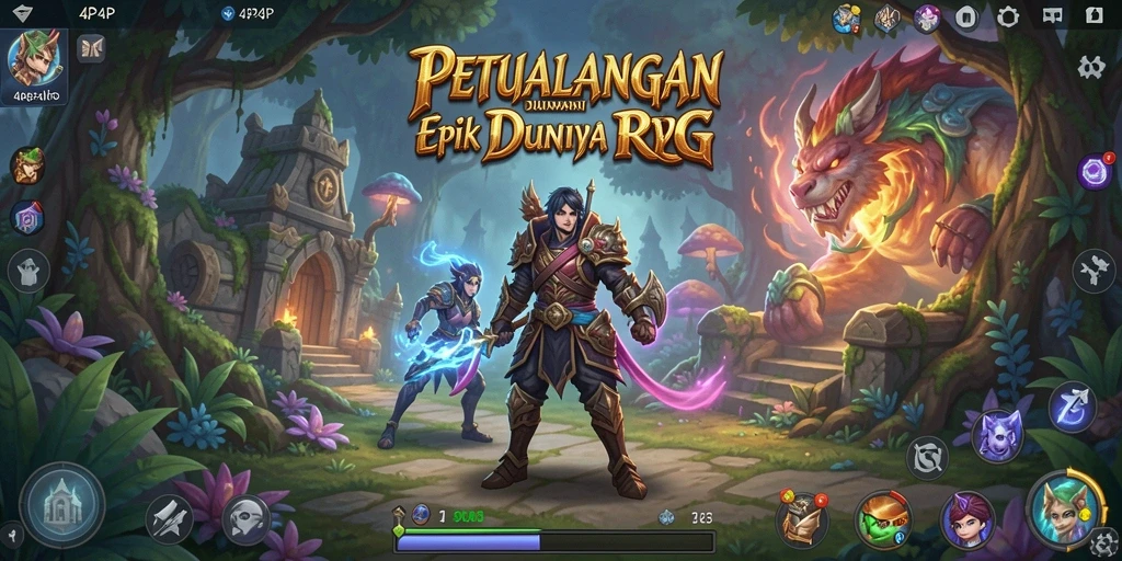 Screenshot 4P4P menampilkan momen pertempuran seru dan eksplorasi dunia RPG.