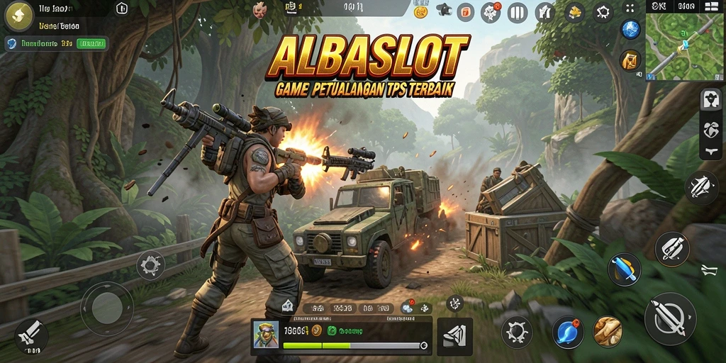 Gameplay seru dalam ALBASLOT menampilkan karakter bertempur di medan perang.
