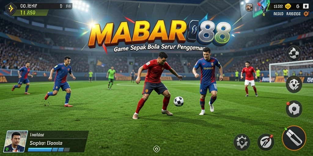 Tampilan gameplay seru dalam MABAR88 dengan aksi sepak bola nyata.