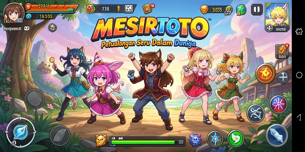Tampilan gameplay seru dari MESIRTOTO dengan karakter anime yang menarik.