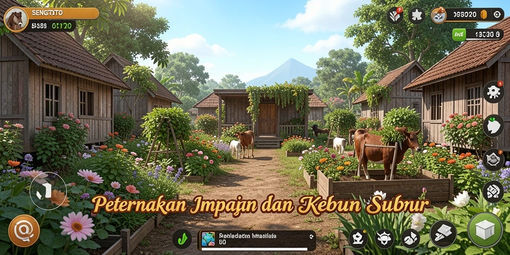 Tampilan gameplay SENGTOTO yang menarik dengan kebun subur dan peternakan aktif.
